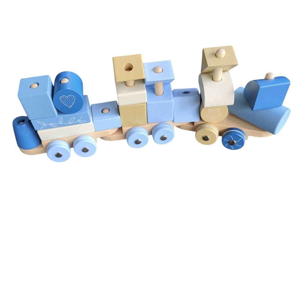 MOOVER Wooden Block Train Set Tan/Blue‎